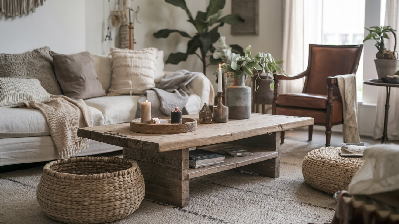 worn wood furniture living room country style rustic home