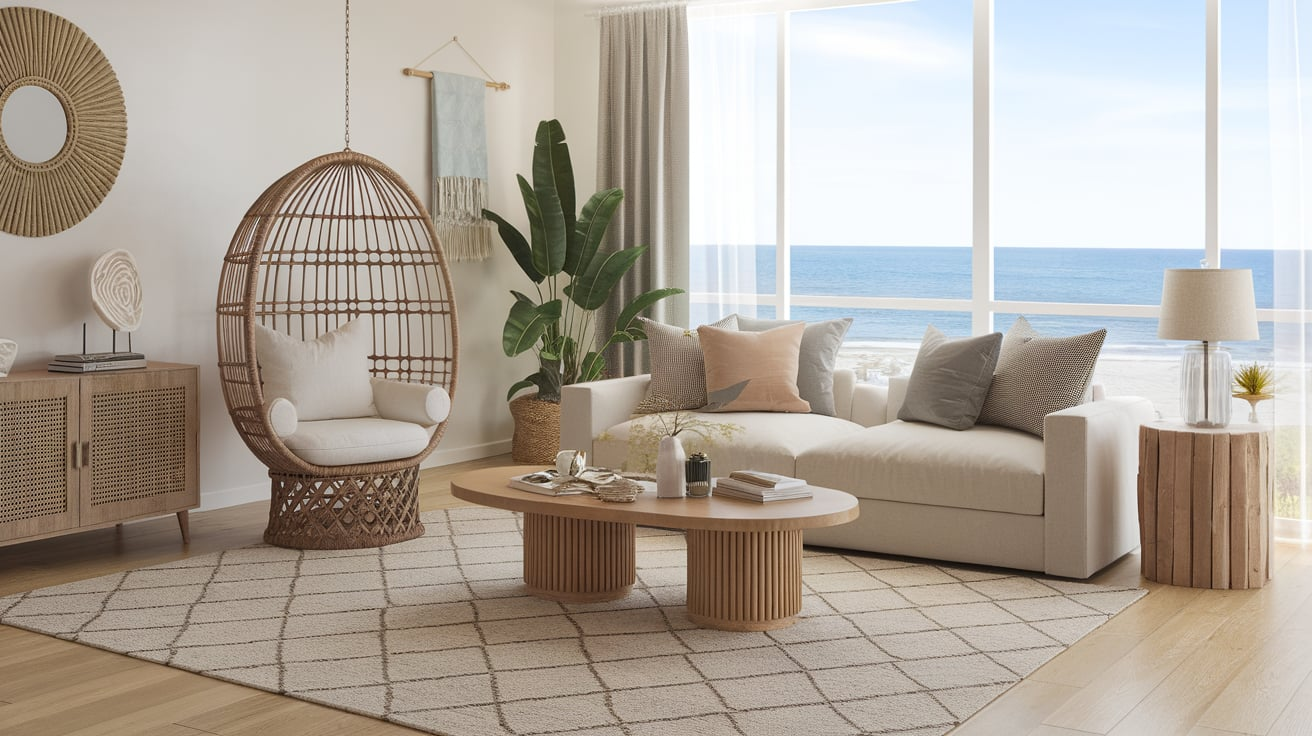 woven accent chair coastal living room beach decor ideas