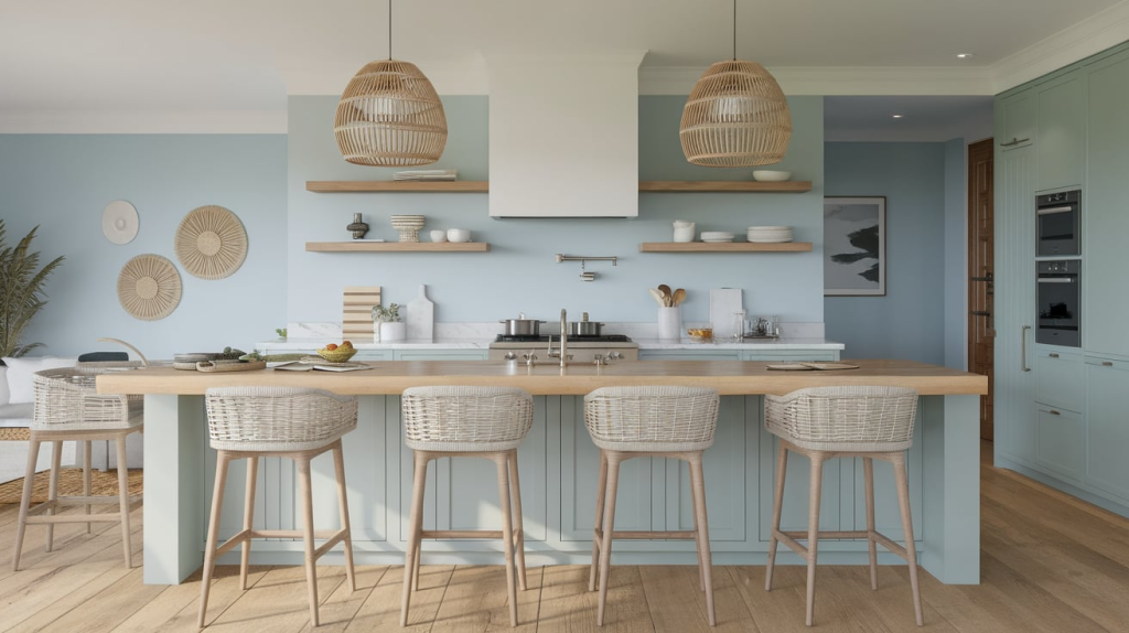 woven bar stools modern coastal interior design