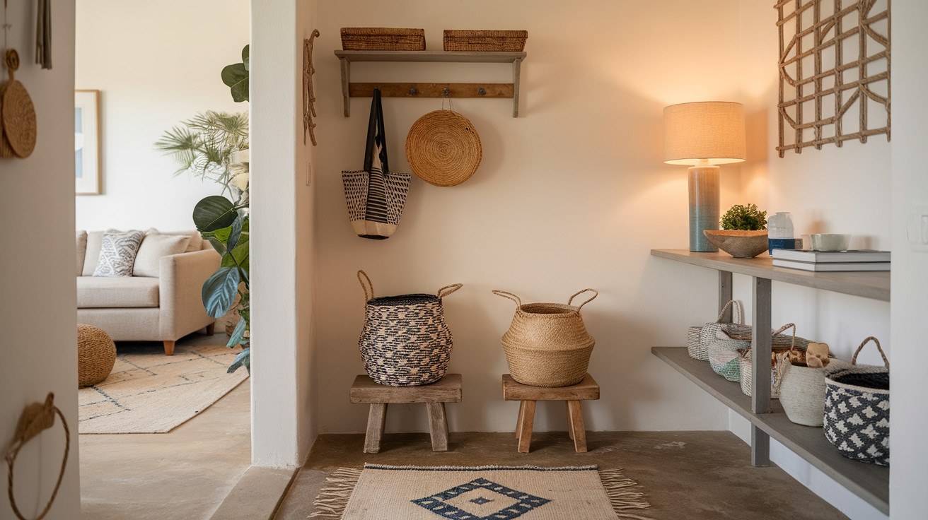 woven baskets coastal entryway beach decor ideas