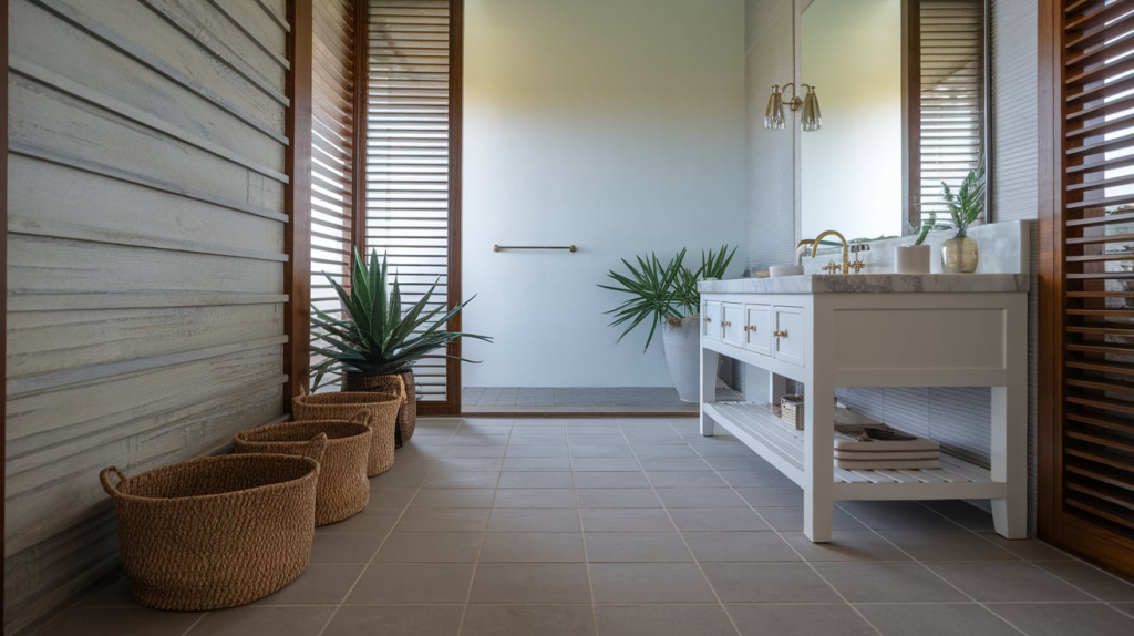 woven storage modern coastal interior design