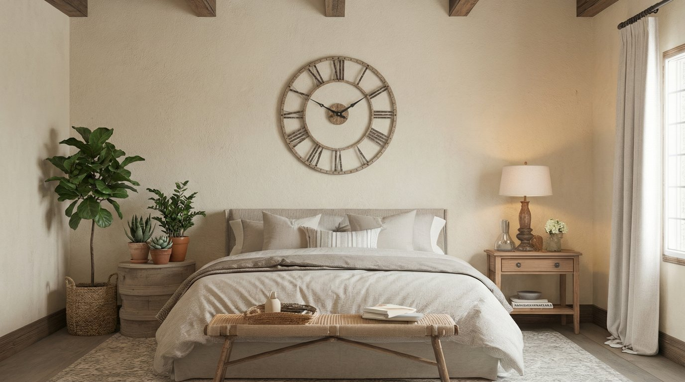Farmhouse style clock hanging on the wall