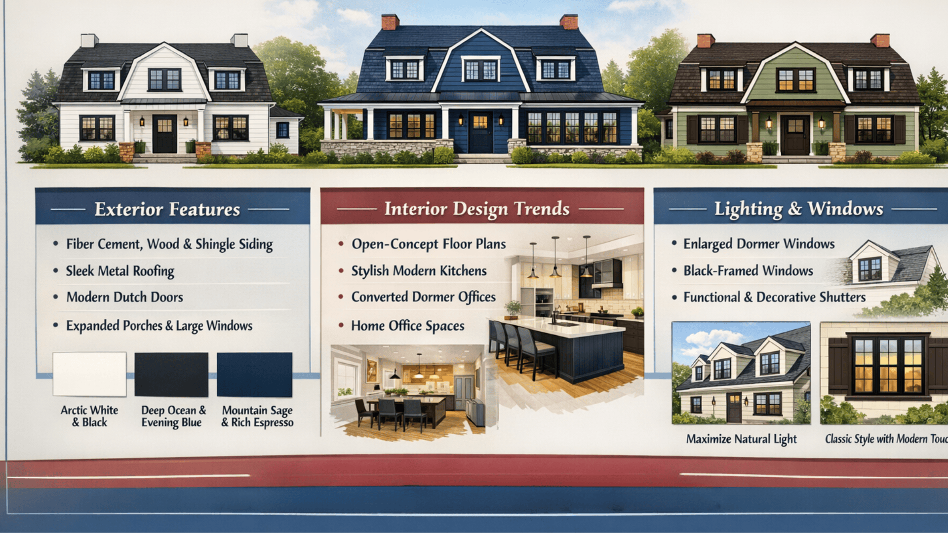 Modern Dutch Colonial design ideas updated exteriors, open interiors, and brighter windows with 2026-inspired color palettes.