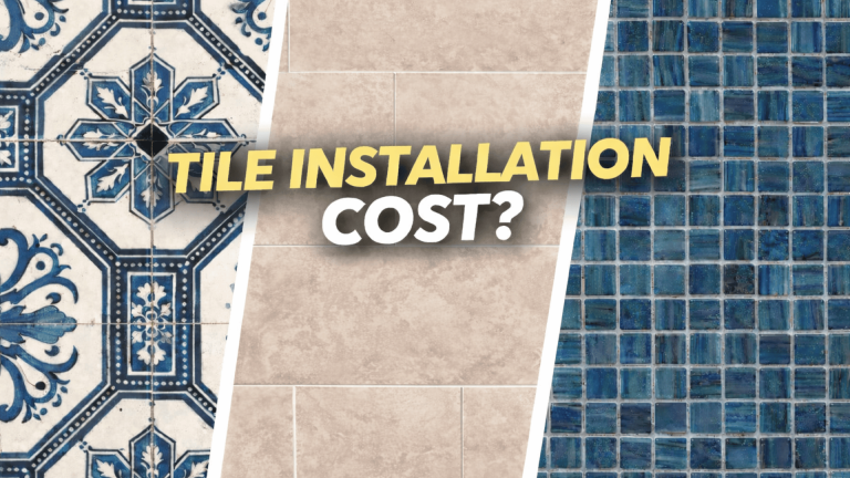 Split image pro installer laying tile with mortar and tools on left, DIY homeowner installing tile with spacers on right.