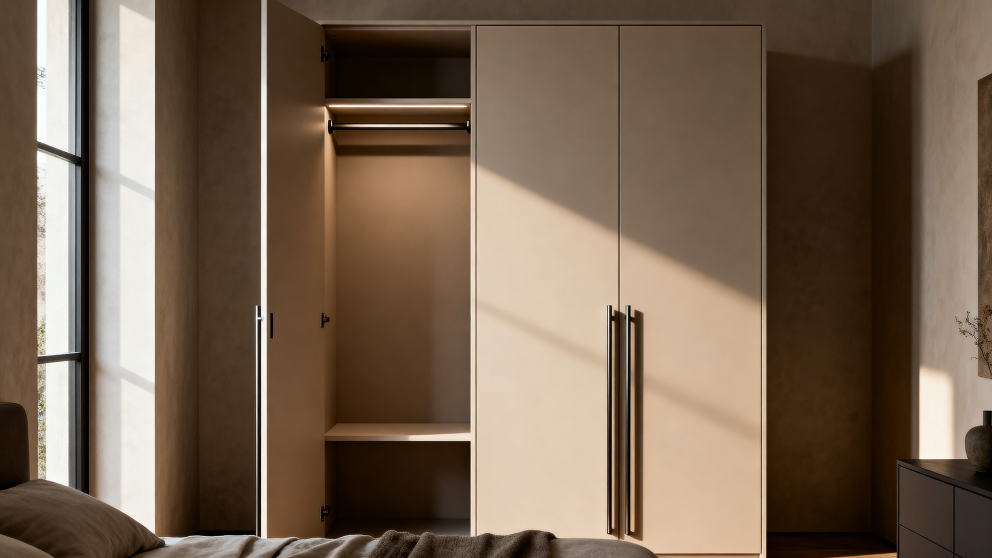 a modern armoir in a bright room