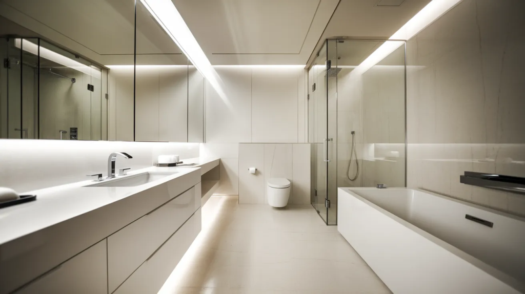 all white modern luxury master bathroom