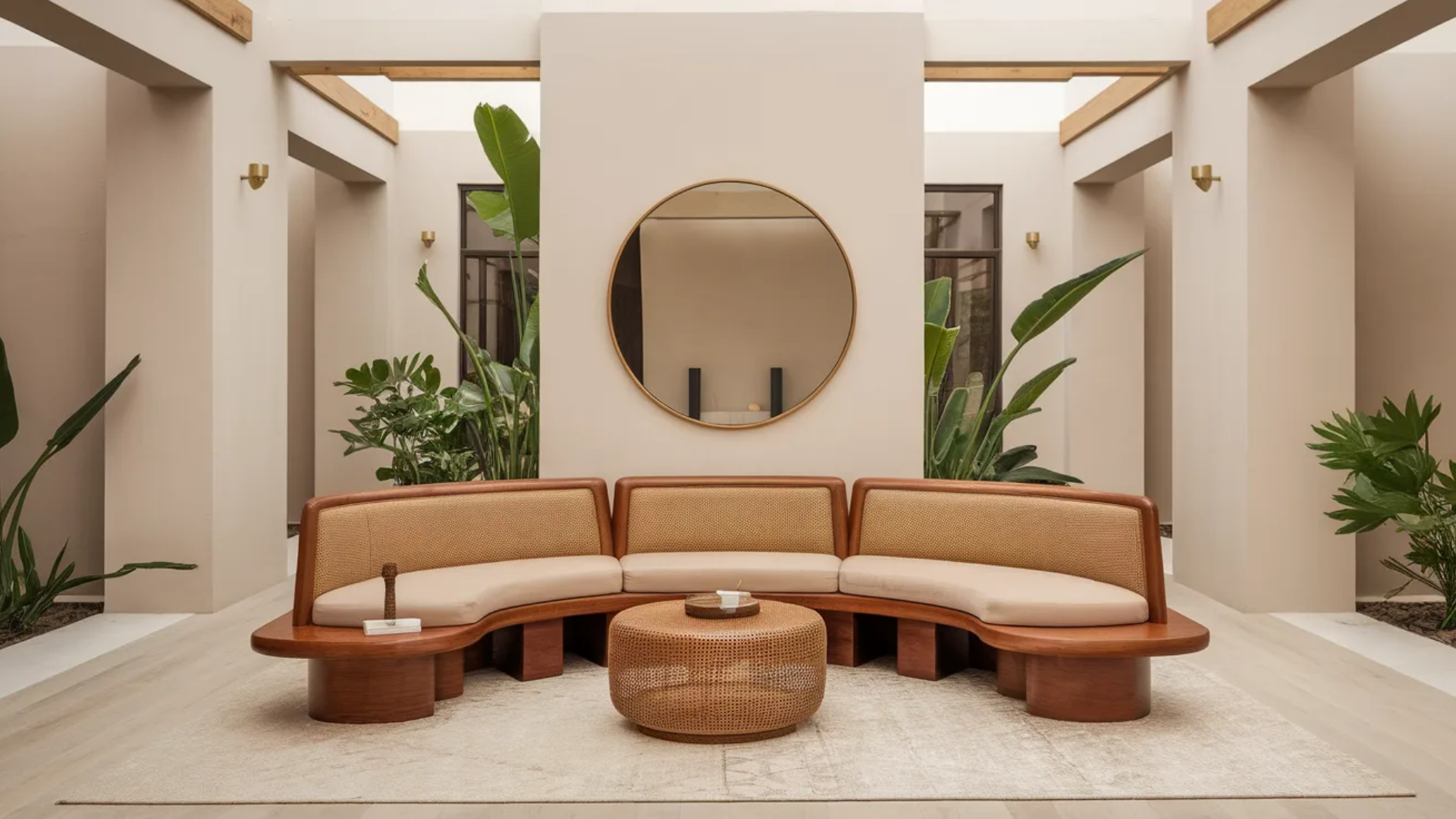 arched boho style decor in warm neutral tones