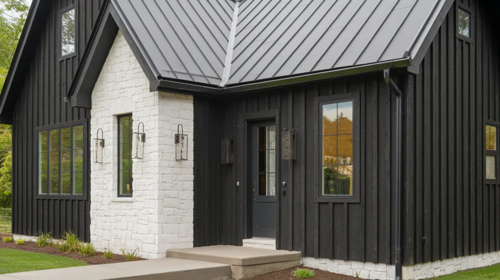 black house white stone accents