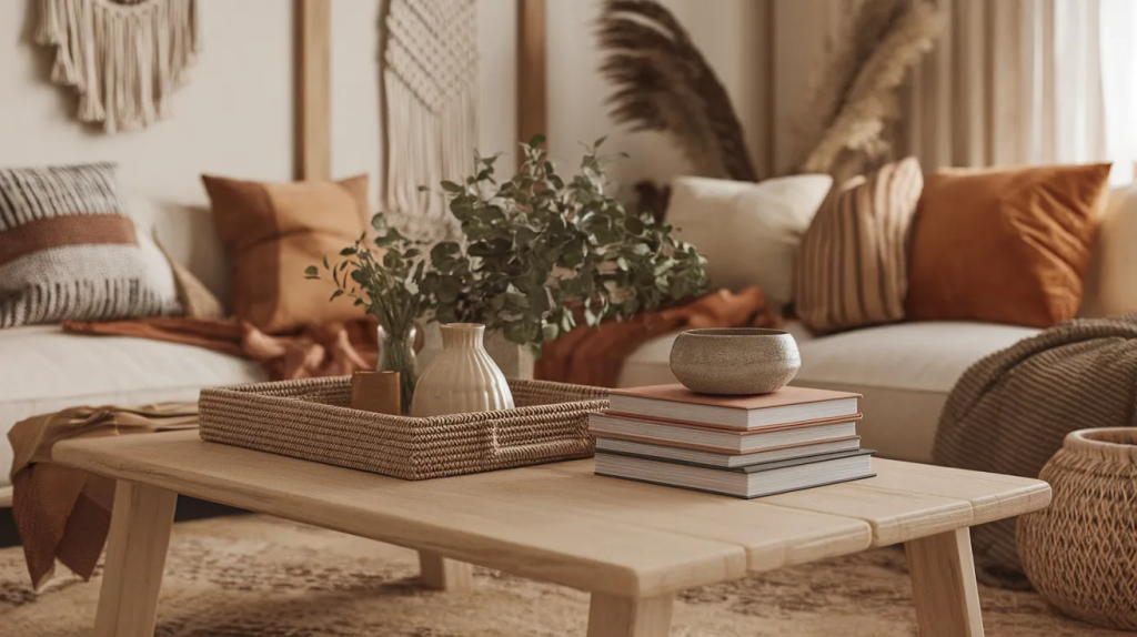 boho eclectic coffee table decor