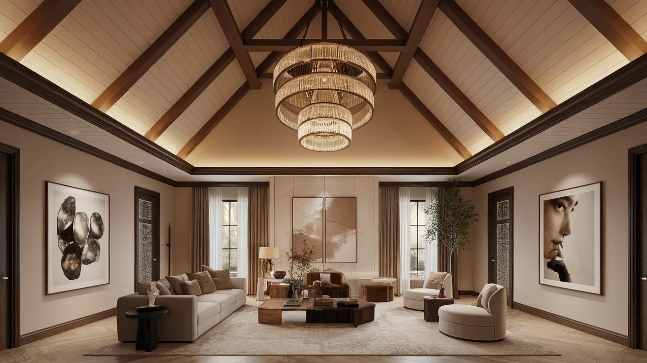 cathedral ceiling with statement chandelier