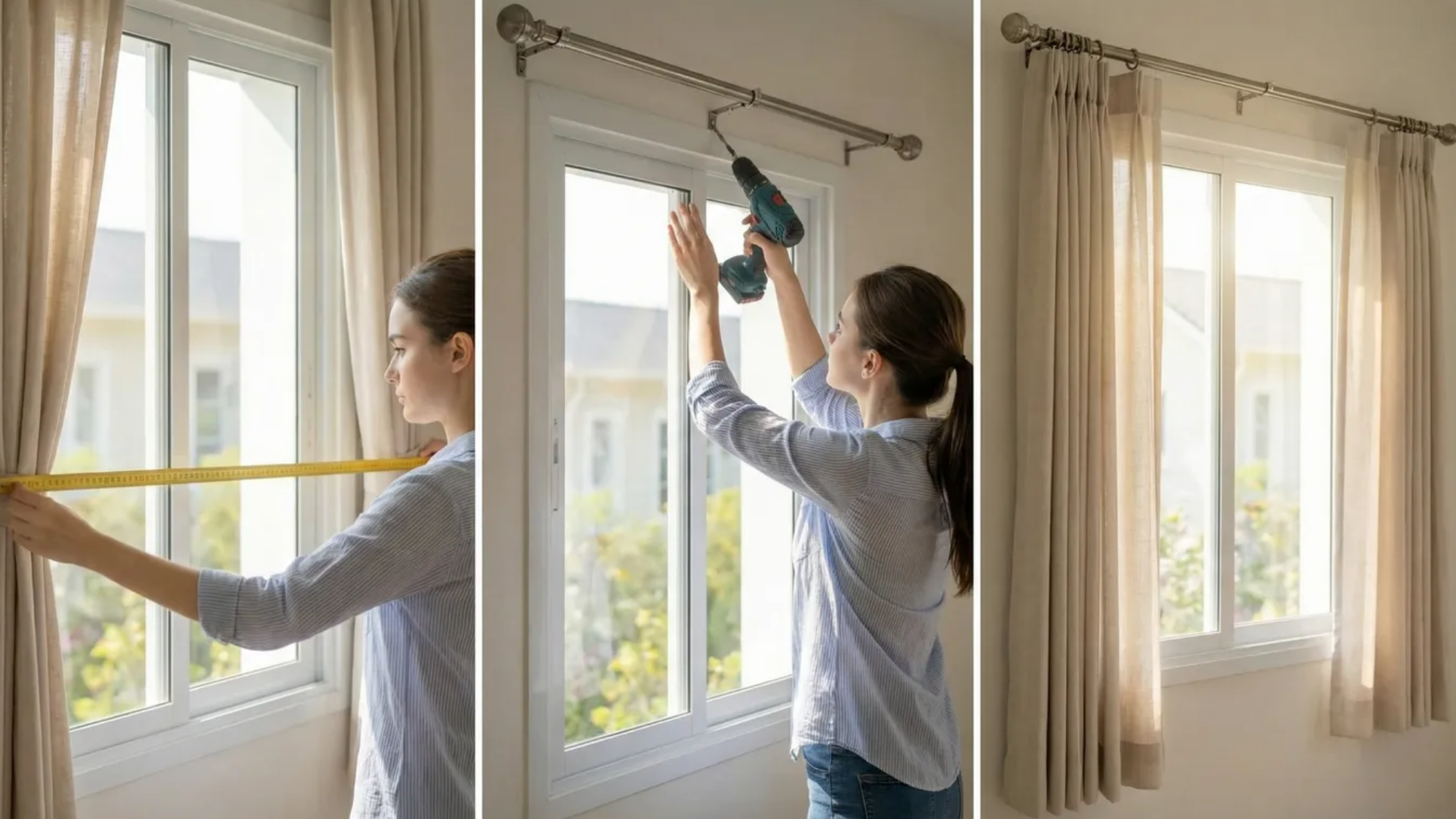 choose a curtain rod that fits the window and wall space, then adjust brackets so panels hang evenly and slide smoothly.