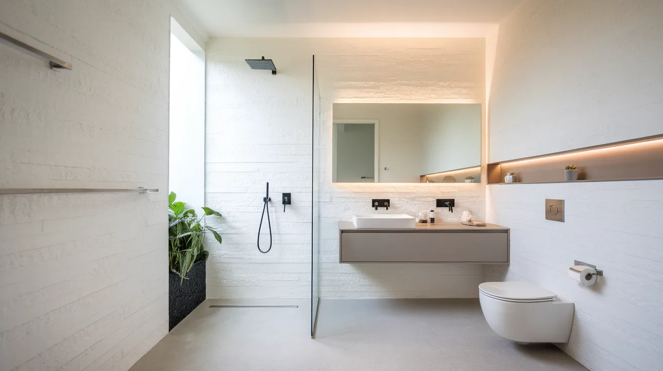 clean white walls with texture modern bathroom remodel ideas