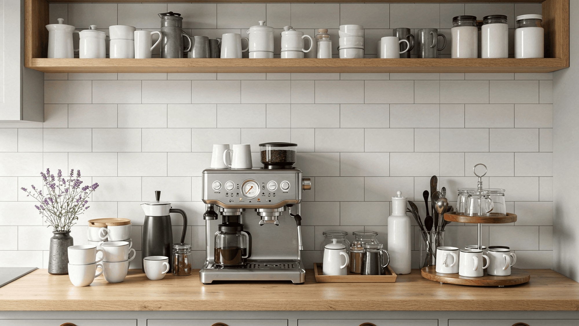 coffee station against white wall with minimalist design
