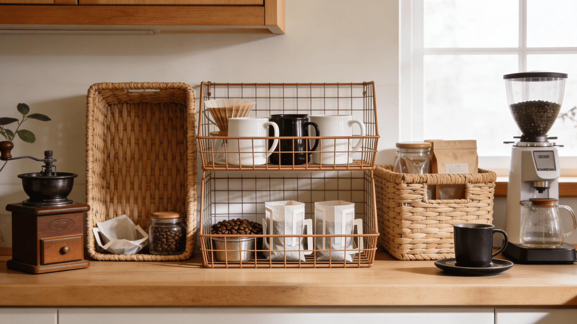 coffee station with basket storage
