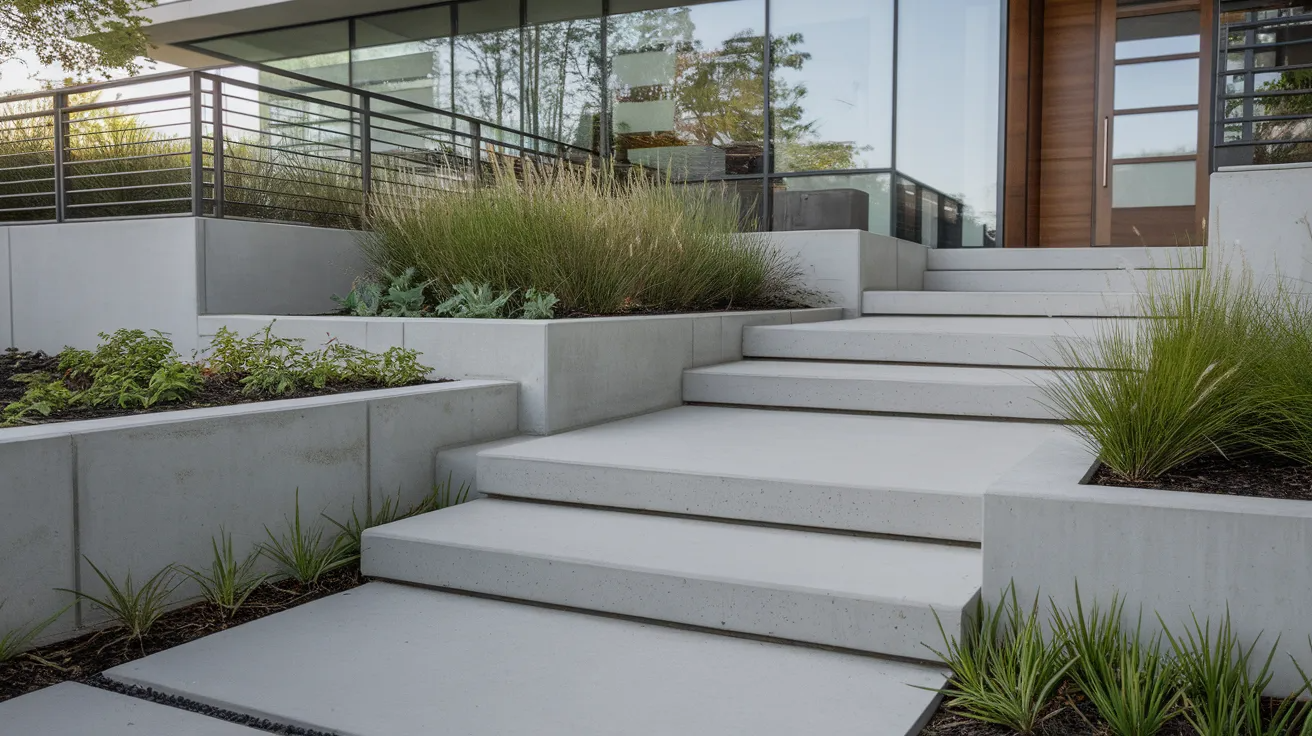 contemporary house exterior with concrete steps and walkway creating a clean and modern entry path
