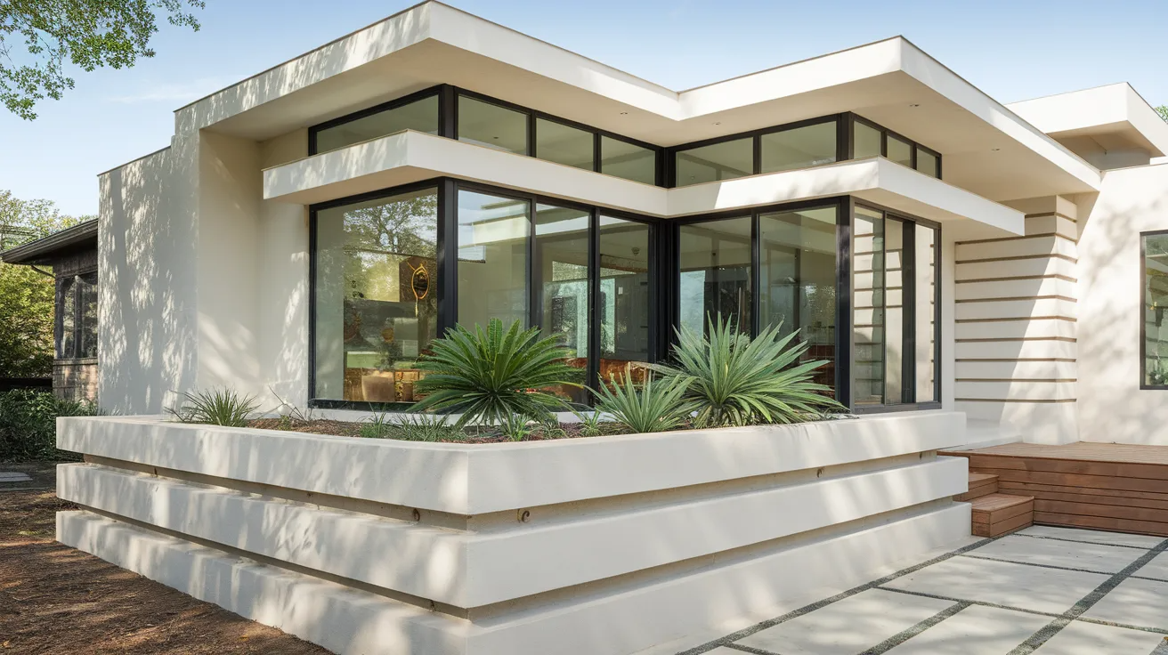 contemporary house exterior with layered wall depth creating shadows and a modern architectural look