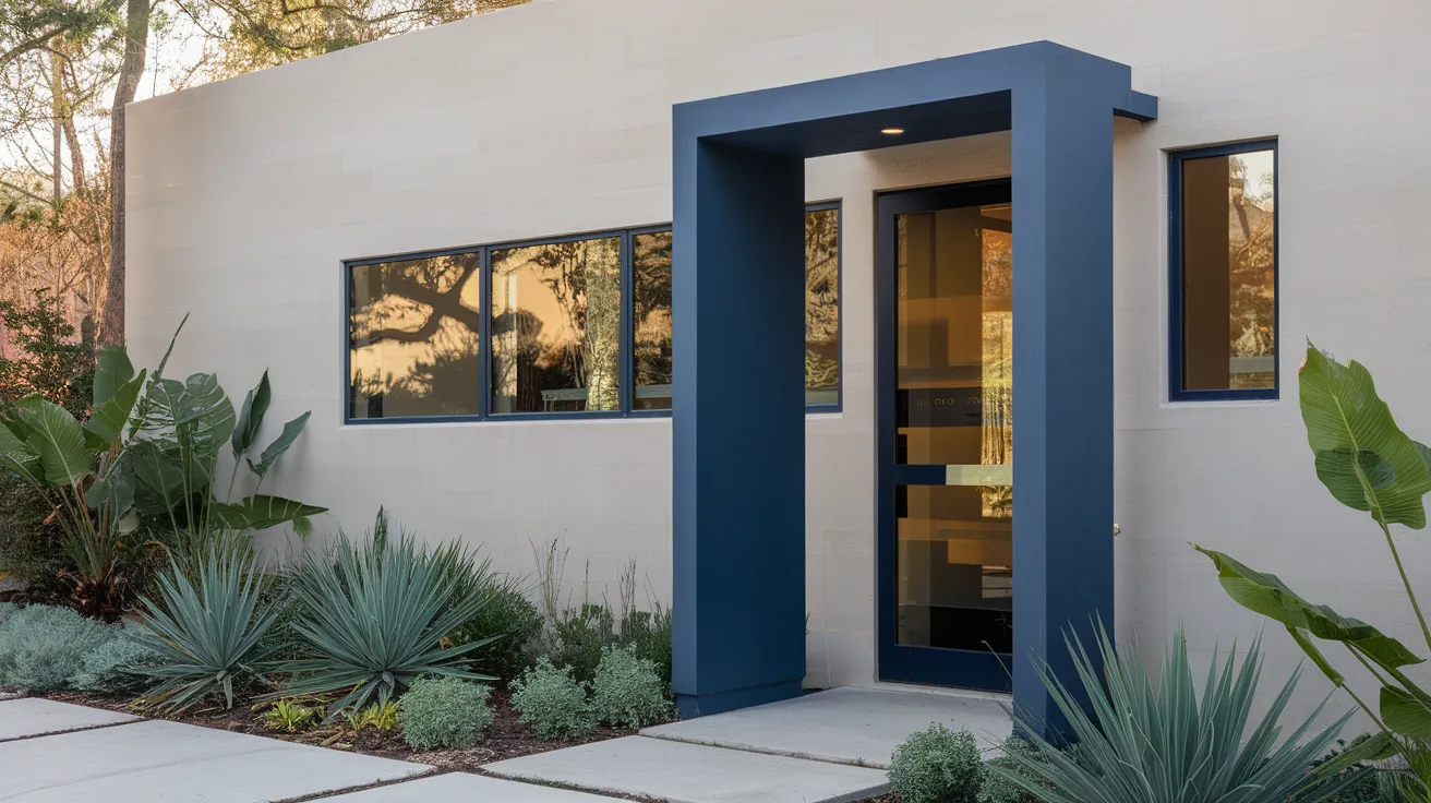 contemporary house exterior with minimal color accent zones creating a clean and balanced modern look