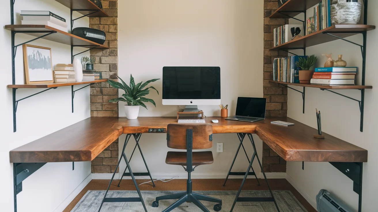 custom built in diy office desk fitted perfectly between walls creating a polished home workspace