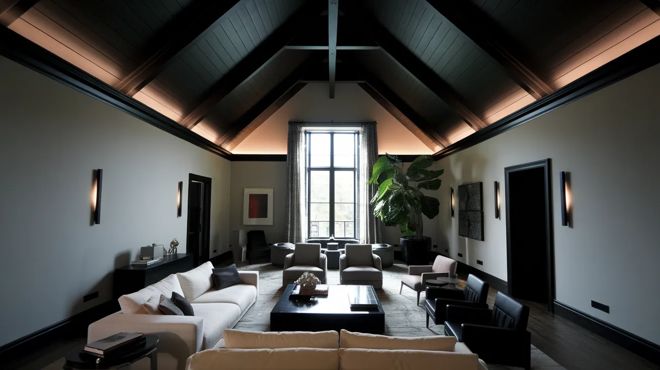 dark painted vaulted ceiling