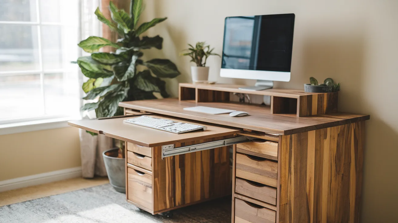 diy desk with pull out keyboard tray improving comfort and saving desktop space for computer use