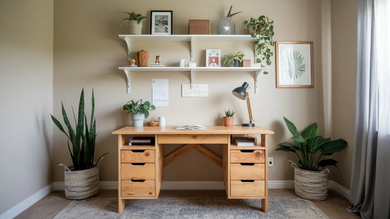 diy desk with storage drawers under the top showing clean workspace and organized home office design