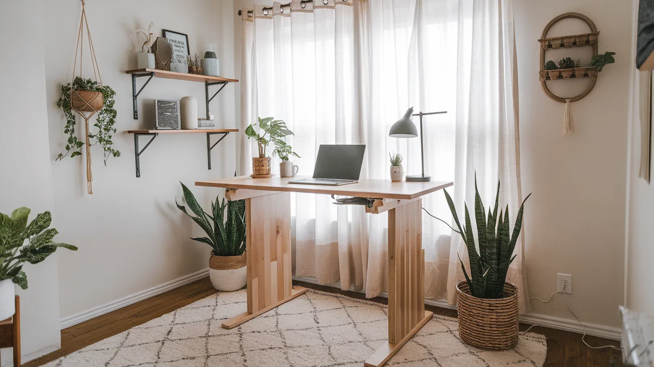 diy standing desk made of wood showing tall height design for comfortable standing work setup at home