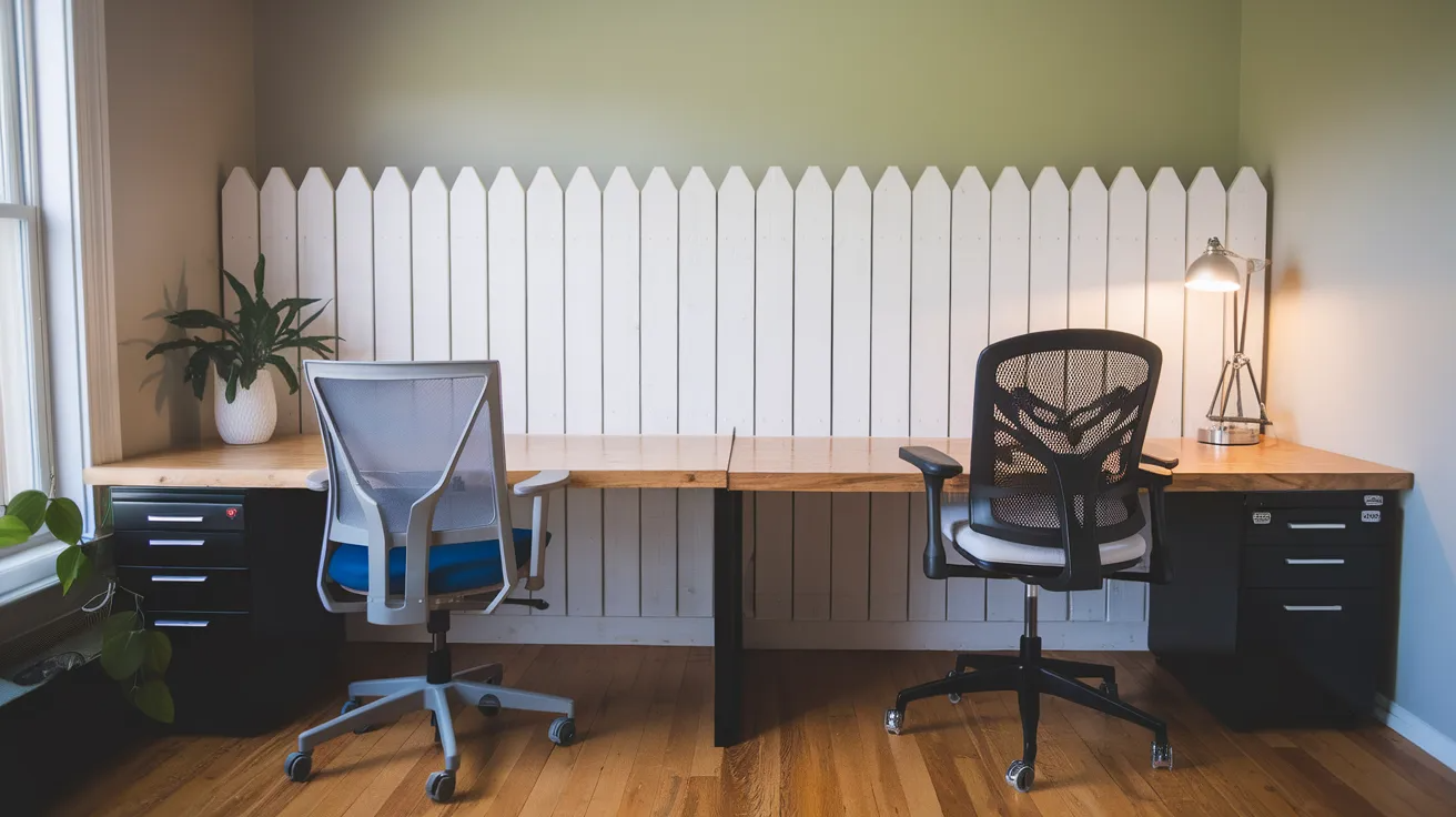 dual workspace diy desk designed for two users sharing a long desk in a home office setting