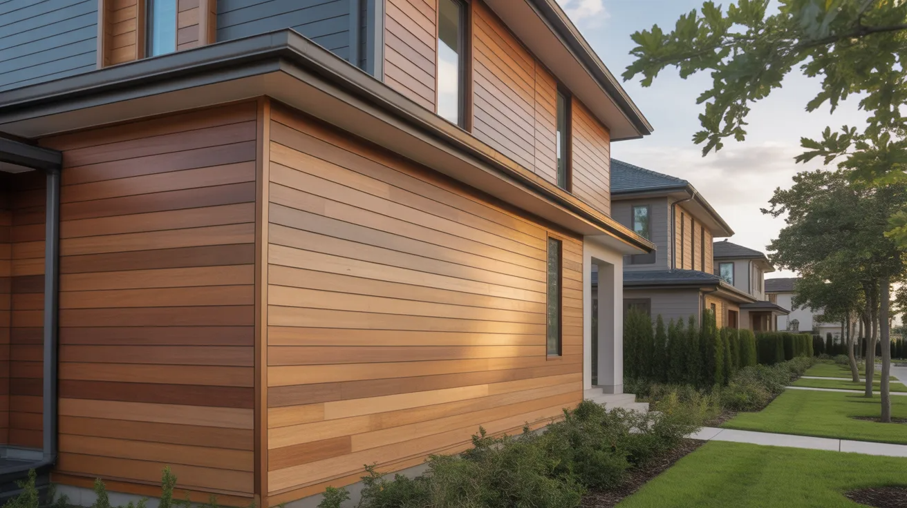engineered wood siding on a home with uniform wood-look panels and a clean modern exterior