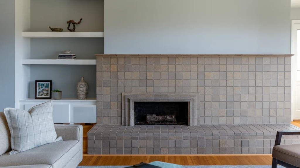 fireplace accent wall extending to the floor with tile finish creating a grounded and built in look