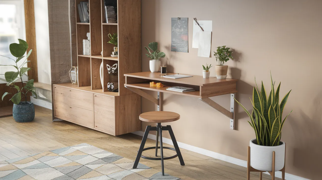 floating wall mounted diy desk in a small room showing clean modern design and space saving layout