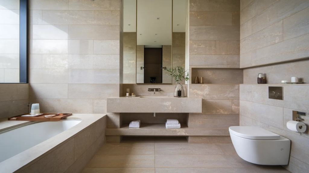 floor to ceiling tile luxury bathroom