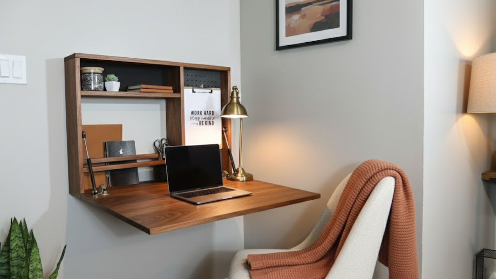 fold down wall desk opened for work showing compact diy design ideal for small rooms and apartment