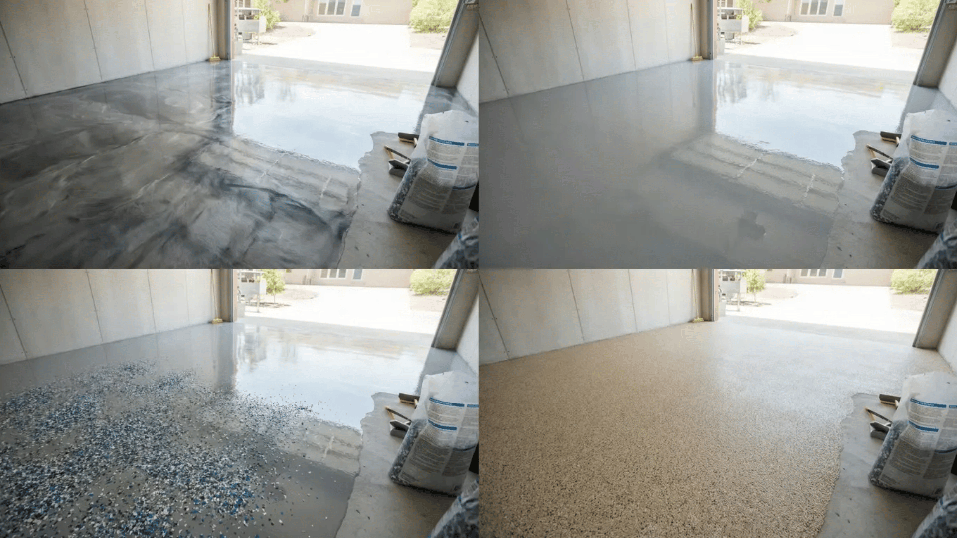 garage floor epoxy design options including solid colors metallic finishes decorative flakes and custom patterns