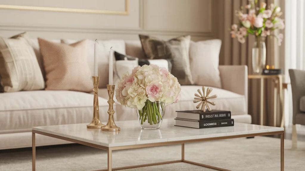 glam luxe coffee table decor