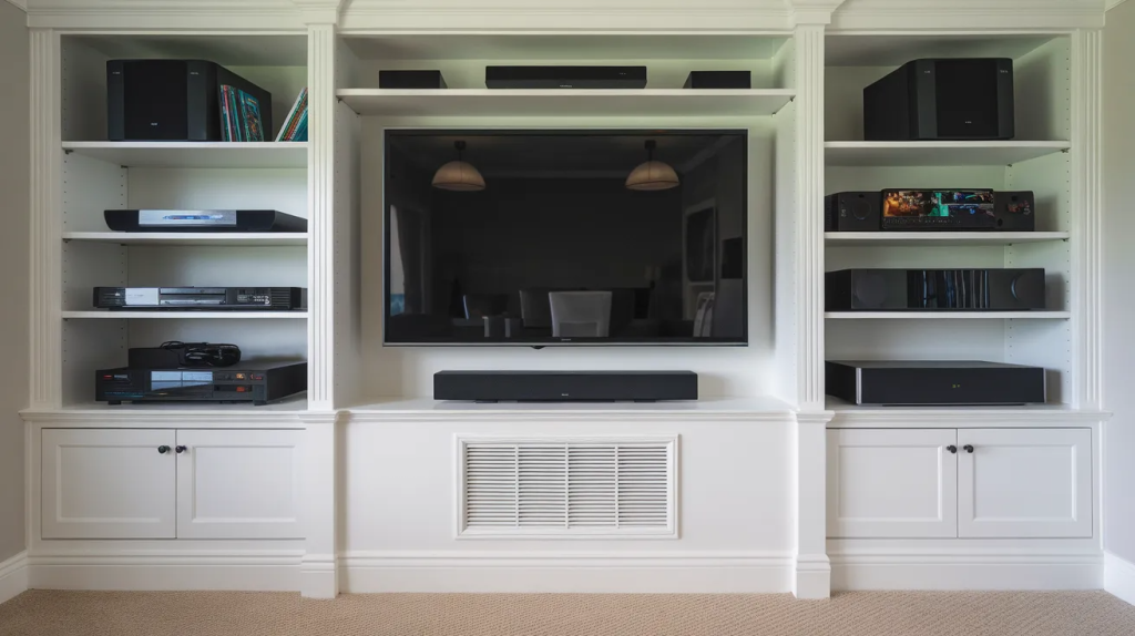 home theater equipment area with proper ventilation to prevent overheating