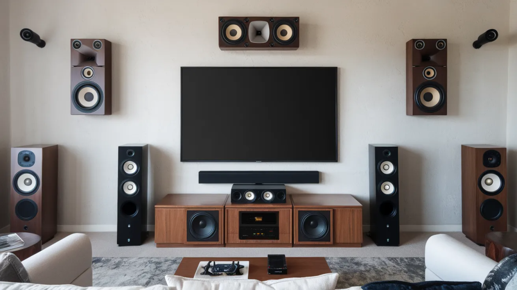 home theater sound system with well-placed speakers for clear dialogue and immersive movie sound