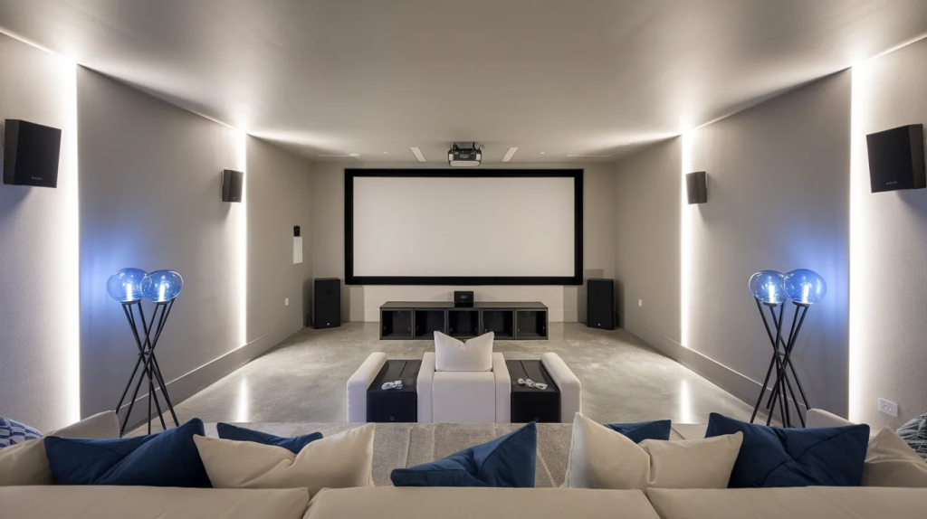 home theater with extra space planned for future upgrades like speakers or new equipment