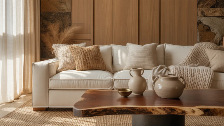 how different textures work together in one space to add depth, warmth, and visual interest without using bold colors