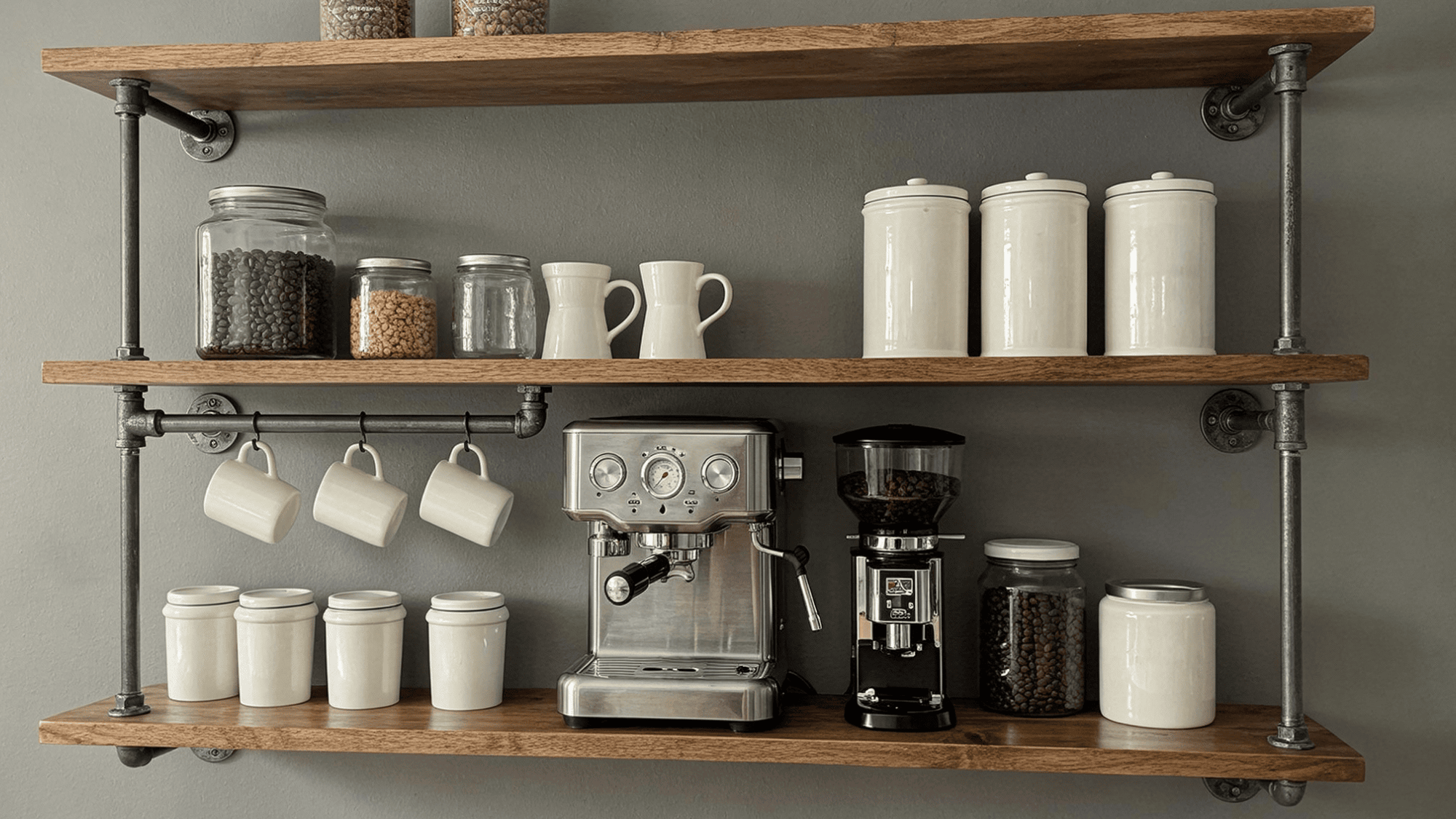 industrial pipe shelf coffee station