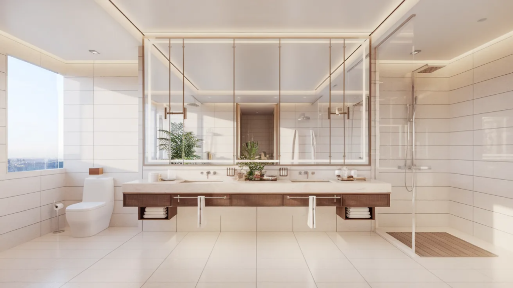large mirror luxury modern bathroom