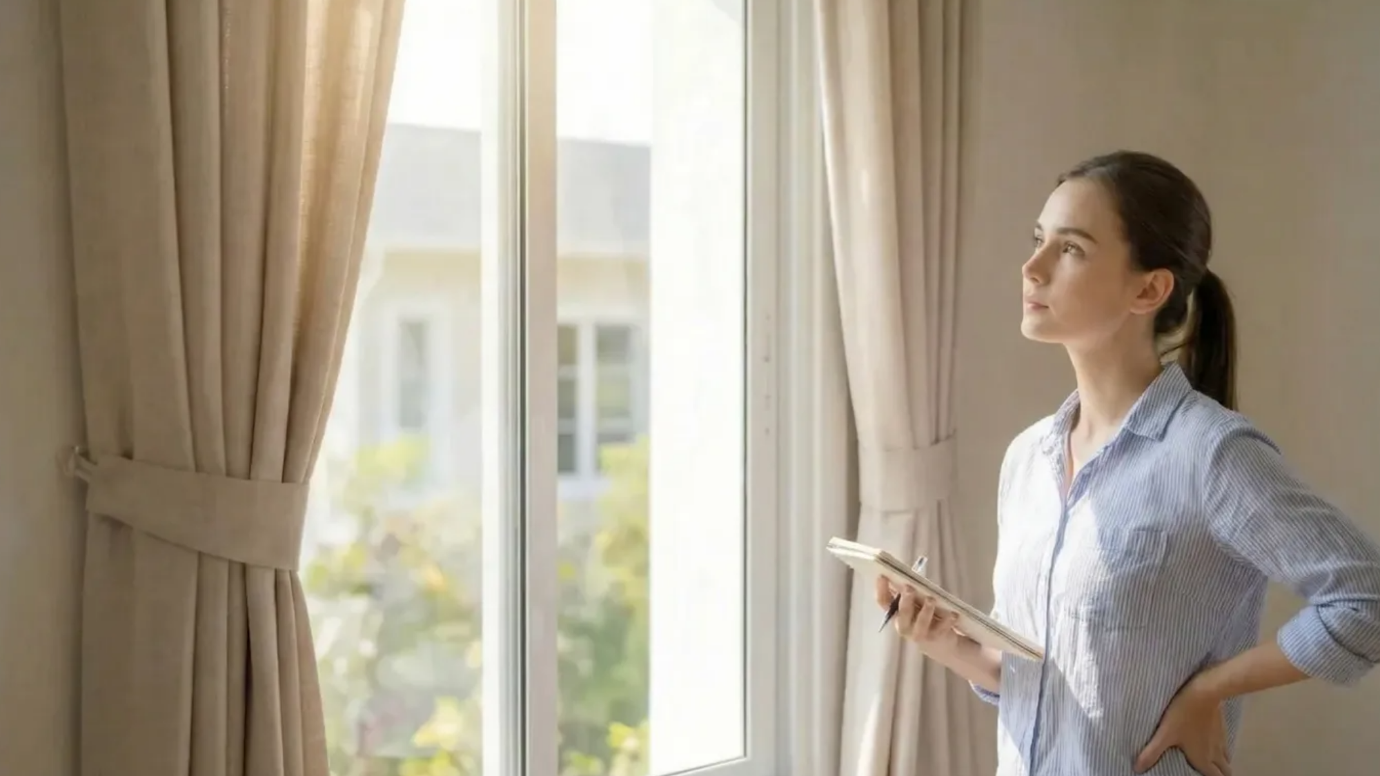 measuring and marking curtain rod position above the window frame