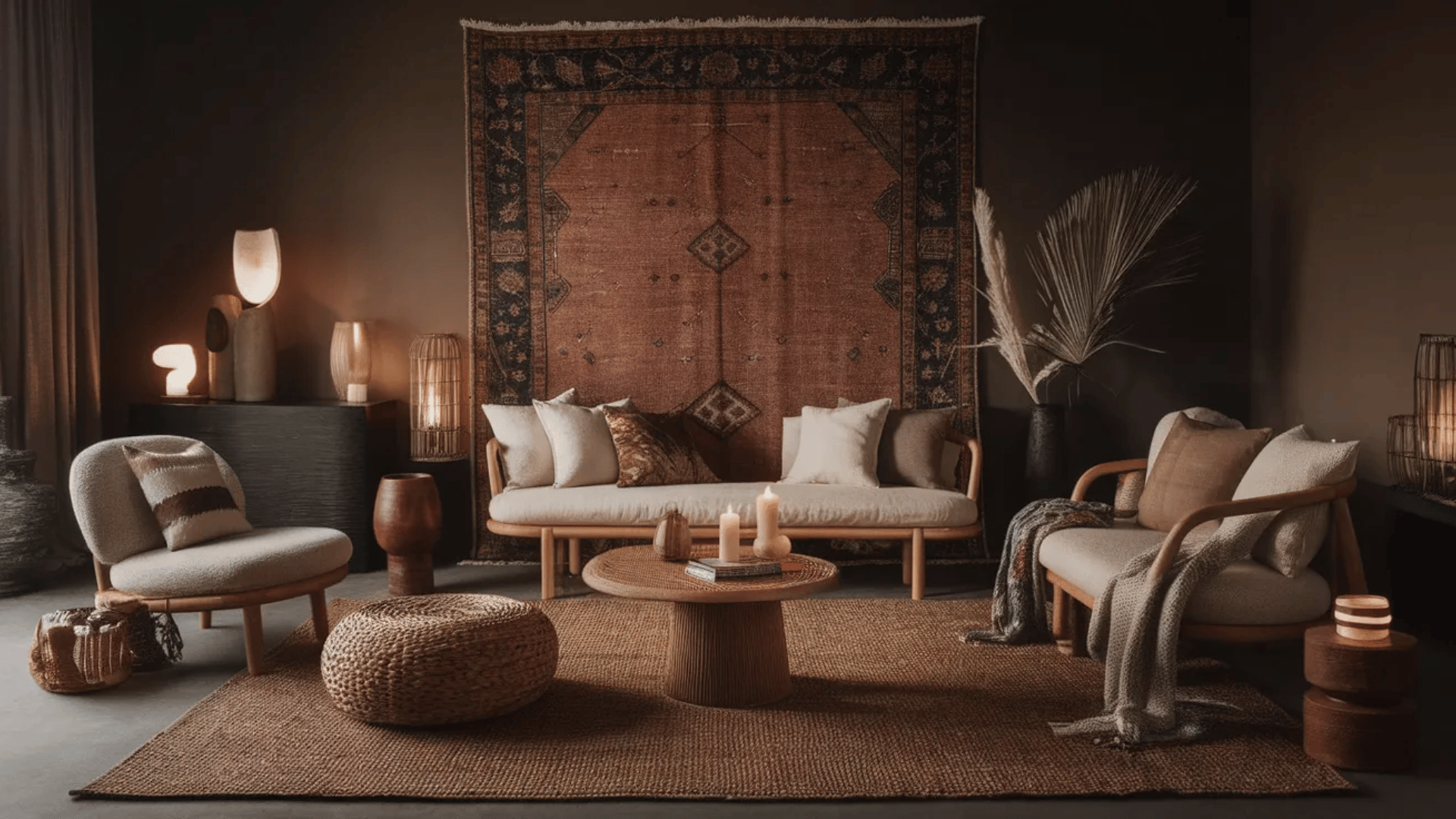modern boho space with dark neutral styling