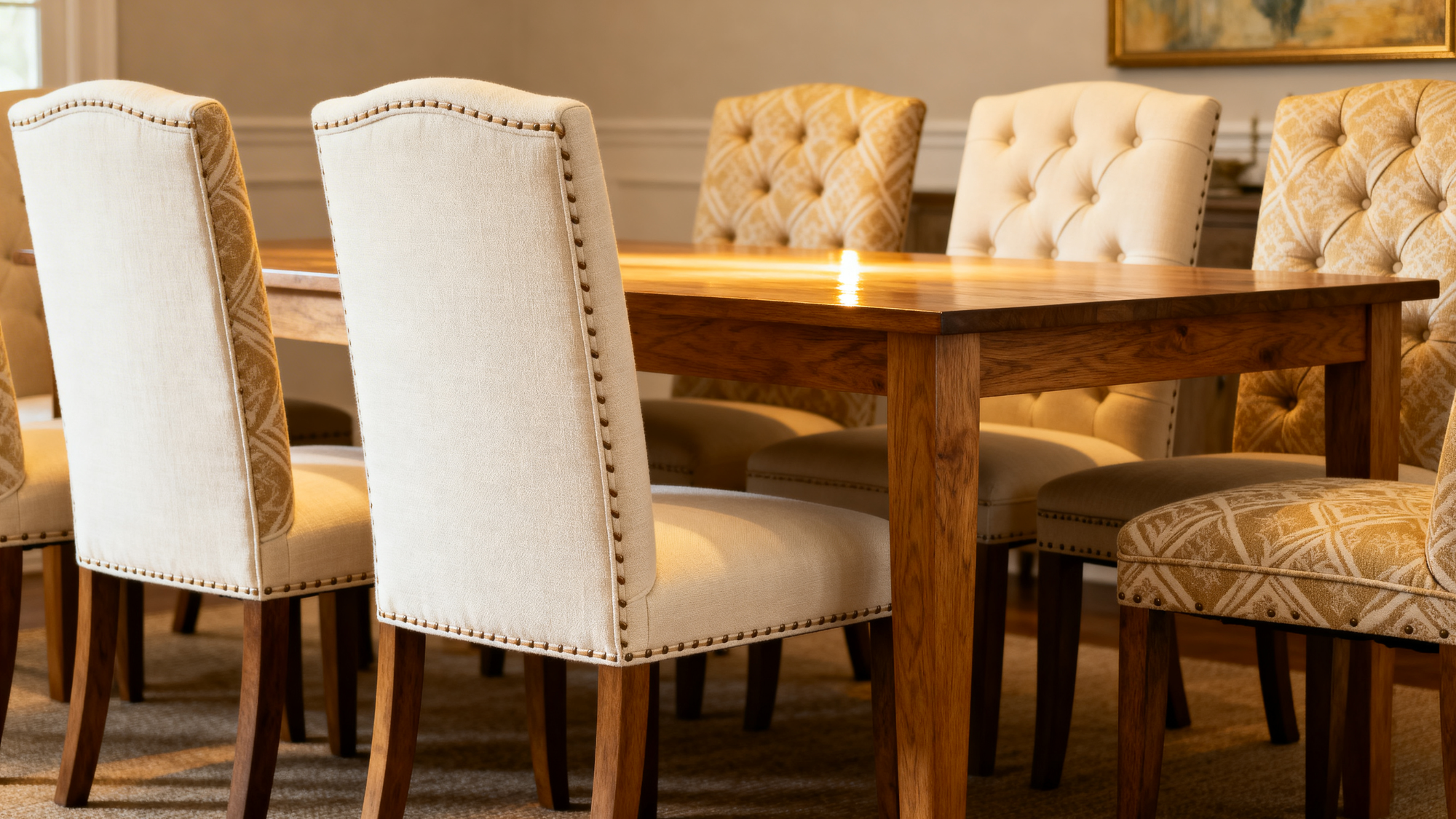 modern fabric dining chairs around the table