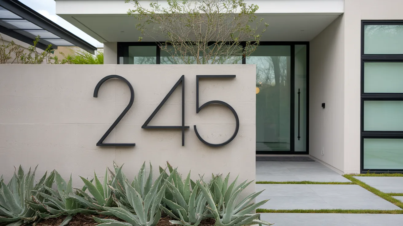 modern house exterior featuring oversized house numbers with a clean font and contemporary style