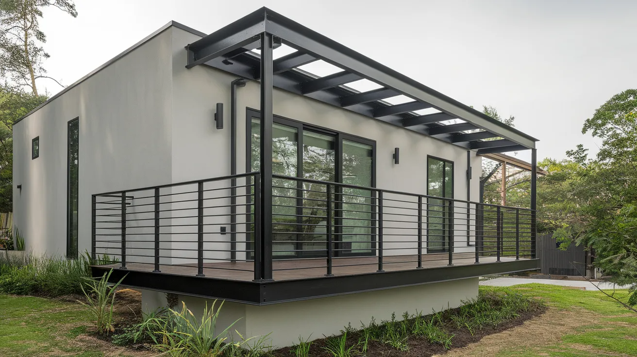 modern house exterior featuring simple metal railings with slim lines and a clean contemporary look
