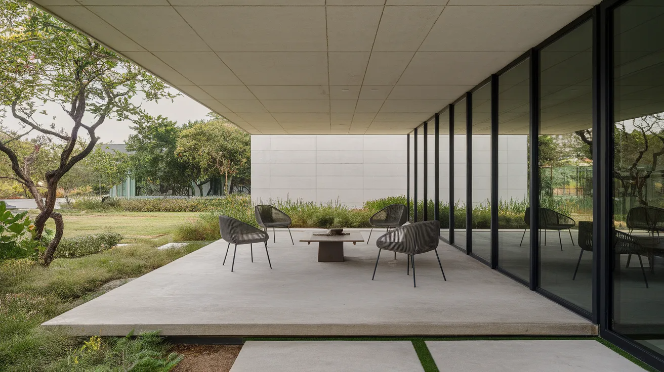 modern patio designed with a single material surface creating a clean, cohesive, and uncluttered outdoor space