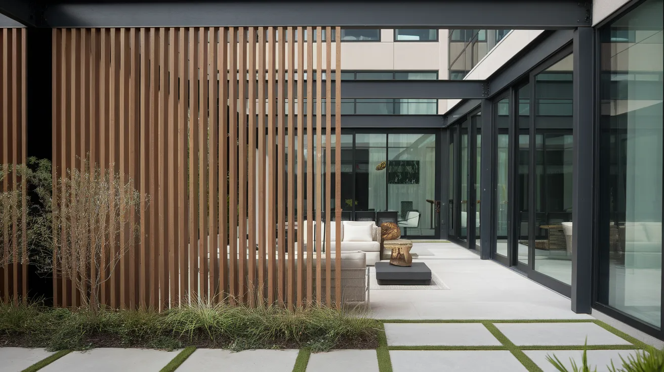 modern patio with clean lined privacy screens providing separation while keeping the outdoor space open and stylish