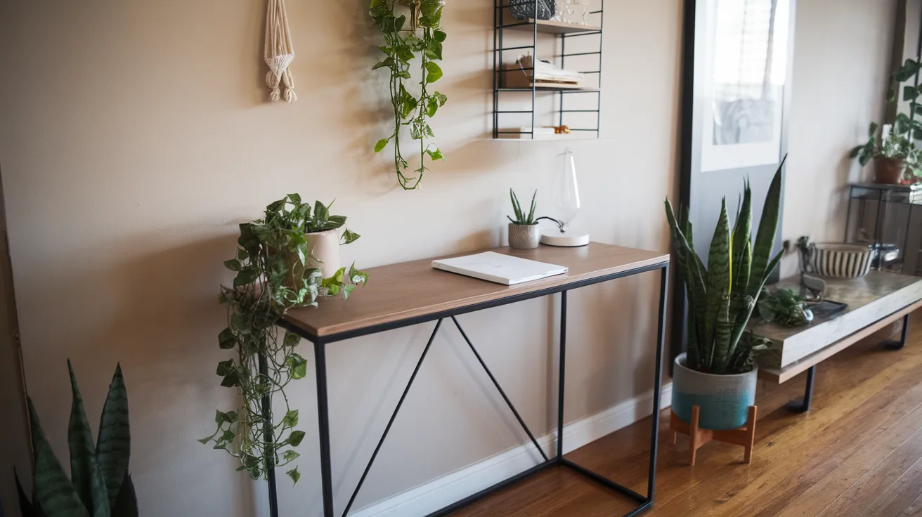 narrow console style diy desk placed against a wall for light work in small spaces