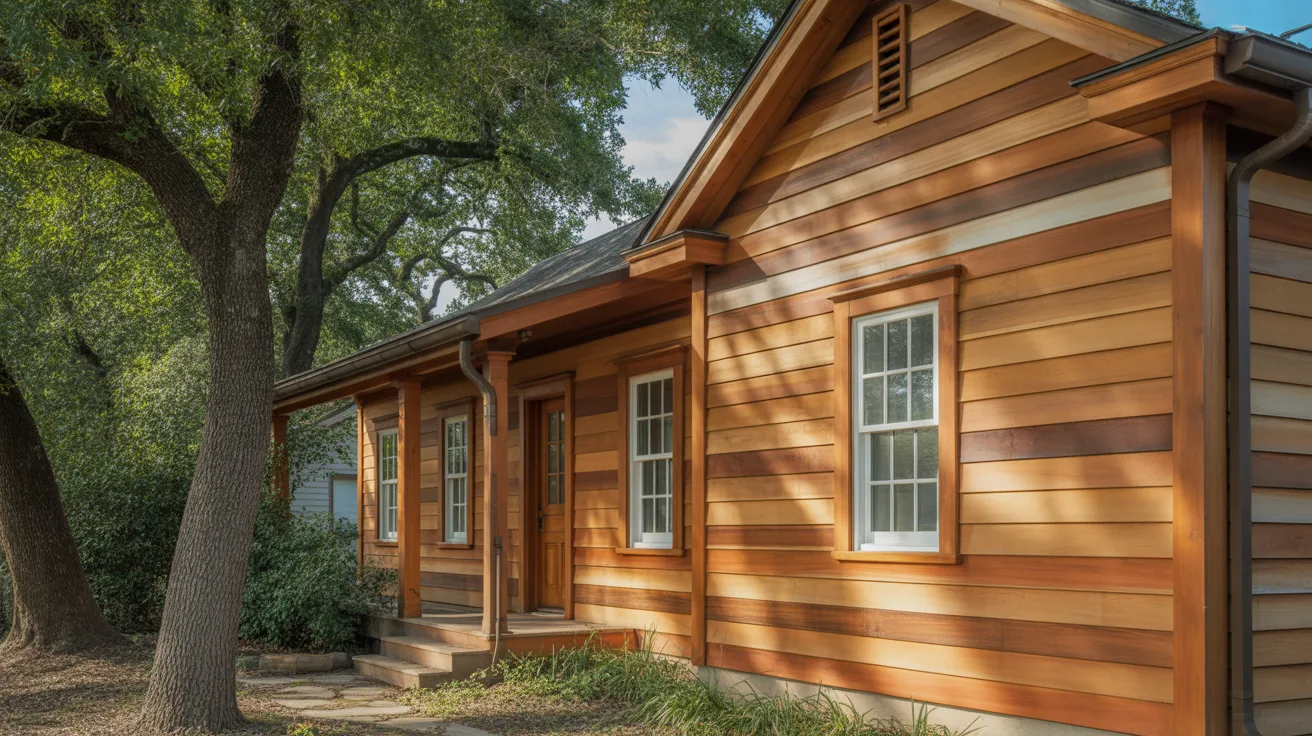 natural wood siding on a traditional house with visible grain and warm classic exterior design