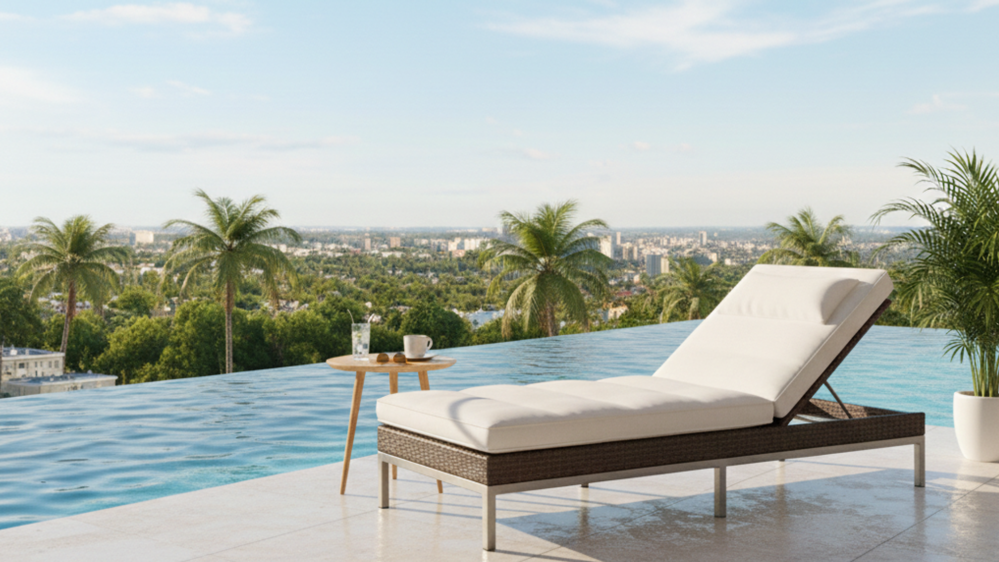 outdoor lounge chair by pool